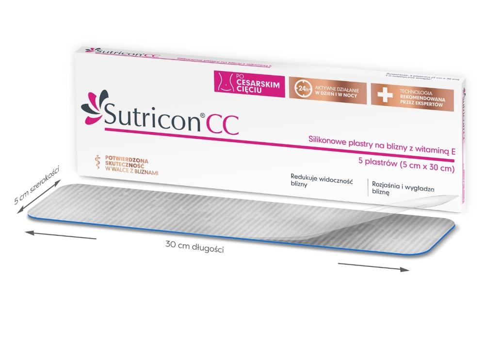 Sutricon CC silikonowe plastry na blizny z witaminą E 5x30 cm